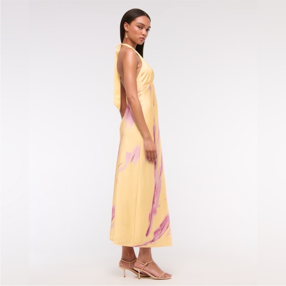 Abercrombie & Fitch Yellow Maxi Dress with Pink Brushstroke Print - Picture 2 of 14